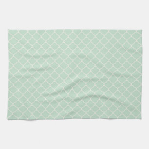 Seafoam Green Moroccan Quatrefoil Pattern Kitchen Towel