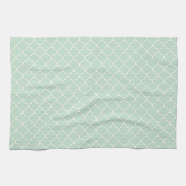 Seafoam Green Moroccan Quatrefoil Pattern Kitchen Towel (Horizontal)