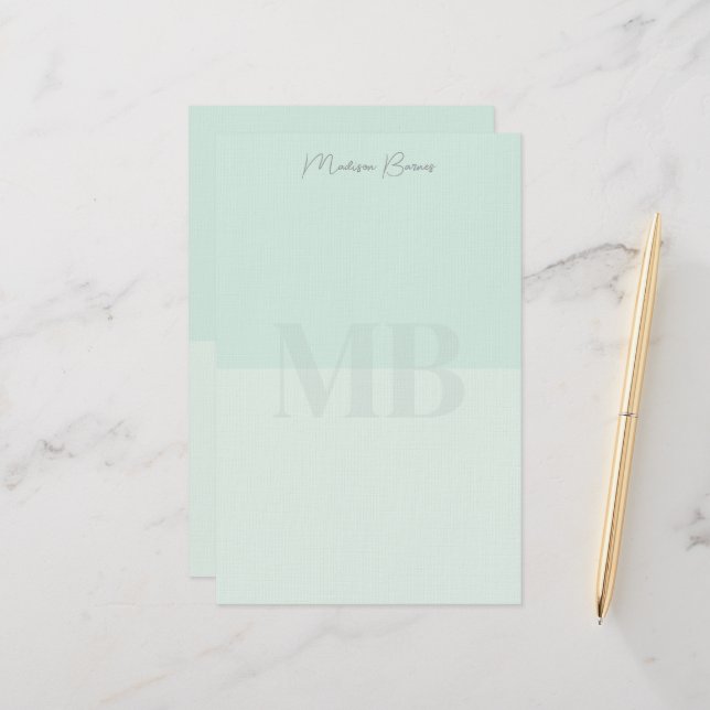 Seafoam Green Personalized Stationery Paper (Front/Back In Situ)