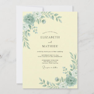 Seafoam Green Radiant Botanical Wedding Invitation