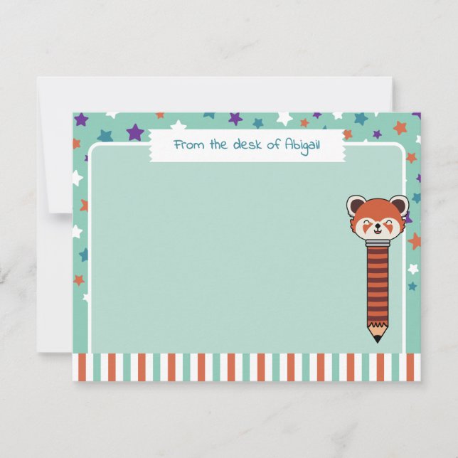 Seafoam Green Red Panda From The Desk of Your Name Card (Front)