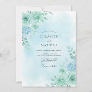 Seafoam Green Serene Rose Wedding Invitation