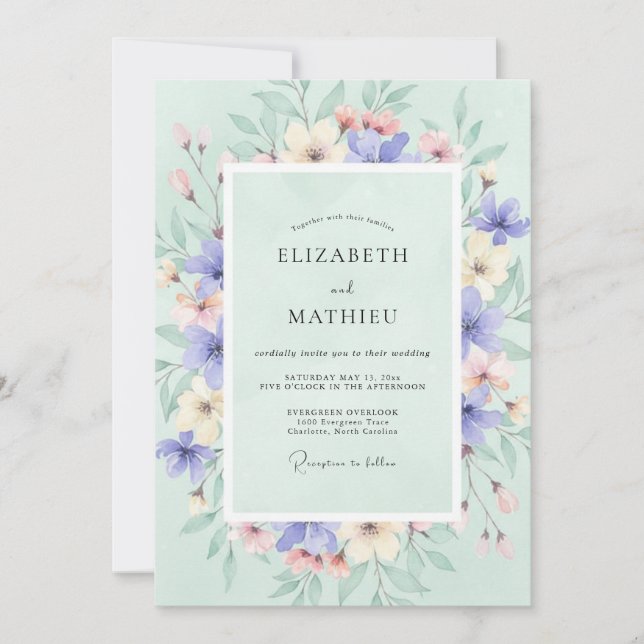 Seafoam Green Serene Spring Wedding Invitation (Front)