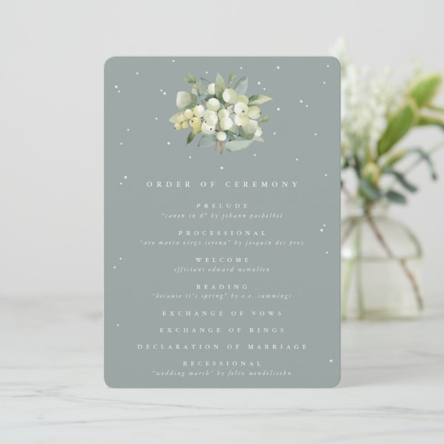 Seafoam Green Snowberry+Eucalyptus Bouquet Wedding Program (Standing Front)