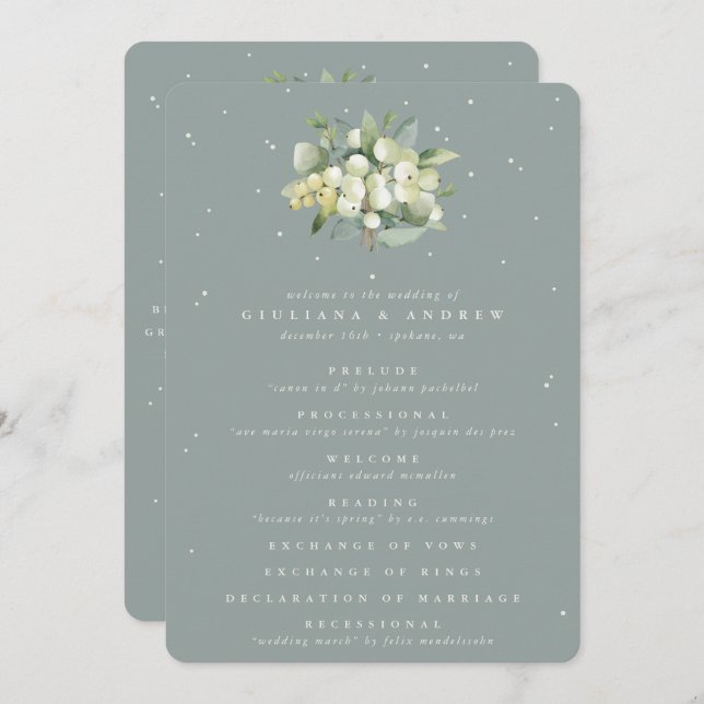 Seafoam Green Snowberry+Eucalyptus Bouquet Wedding Program (Front/Back)