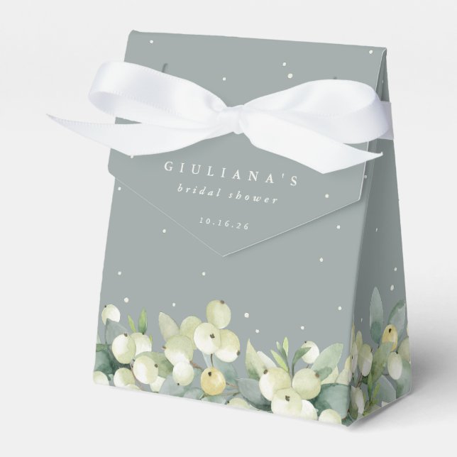 Seafoam Green Snowberry+Eucalyptus Bridal Shower Favor Box (Front Side)