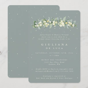 Seafoam Green Snowberry+Eucalyptus Bridal Shower Invitation