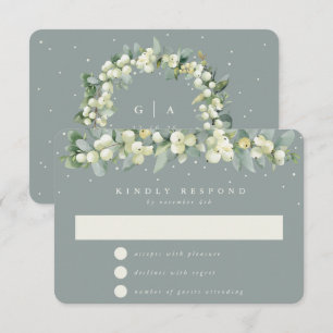 Seafoam Green Snowberry+Eucalyptus Garland Wedding RSVP Card