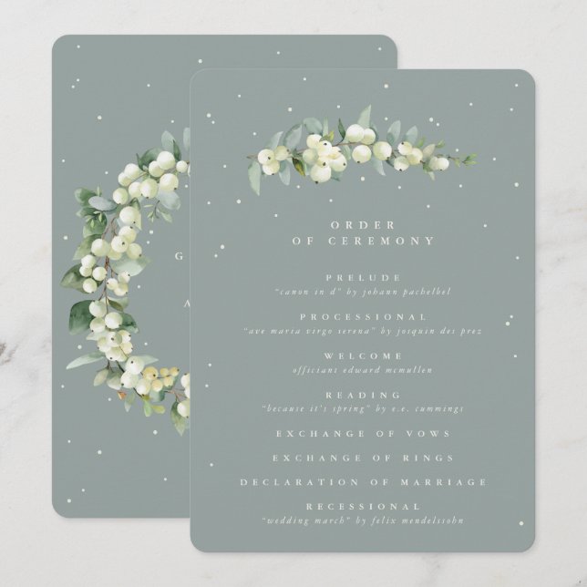 Seafoam Green Snowberry+Eucalyptus Stem Wedding Program (Front/Back)