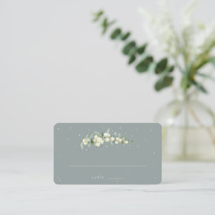 Seafoam Green Snowberry+Eucalyptus Wedding Flat Place Card