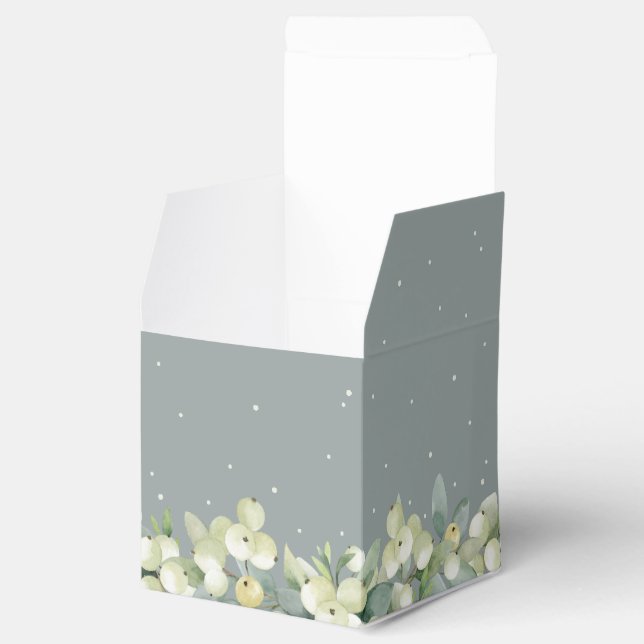 Seafoam Green Snowberry+Eucalyptus Winter Wedding Favor Box (Opened)