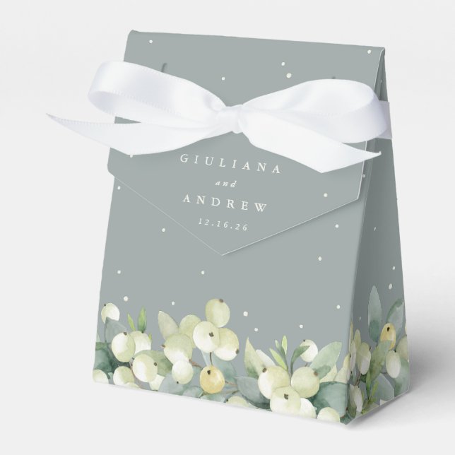 Seafoam Green Snowberry+Eucalyptus Winter Wedding Favor Box (Front Side)