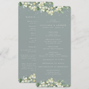 Seafoam Green Snowberry+Eucalyptus Winter Wedding Program