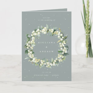 Seafoam Green Snowberry+Eucalyptus Winter Wedding Program