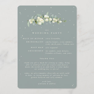 Seafoam Green Snowberry+Eucalyptus Winter Wedding Program