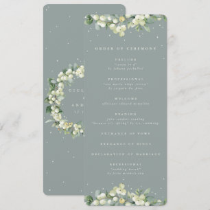 Seafoam Green Snowberry+Eucalyptus Winter Wedding Program