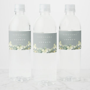 Seafoam Green Snowberry+Eucalyptus Winter Wedding Water Bottle Label