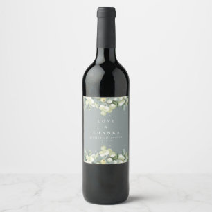 Seafoam Green Snowberry+Eucalyptus Winter Wedding Wine Label