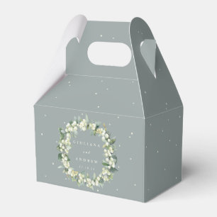 Seafoam Green Snowberry+Eucalyptus Wreath Wedding Favor Box