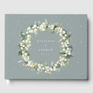 Seafoam Green Snowberry+Eucalyptus Wreath Wedding Guest Book