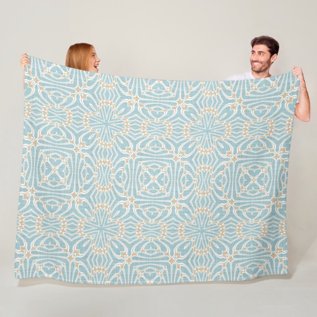 Seafoam Green Taupe Brown Hip Bohemian Bali Art Fleece Blanket (In Situ)