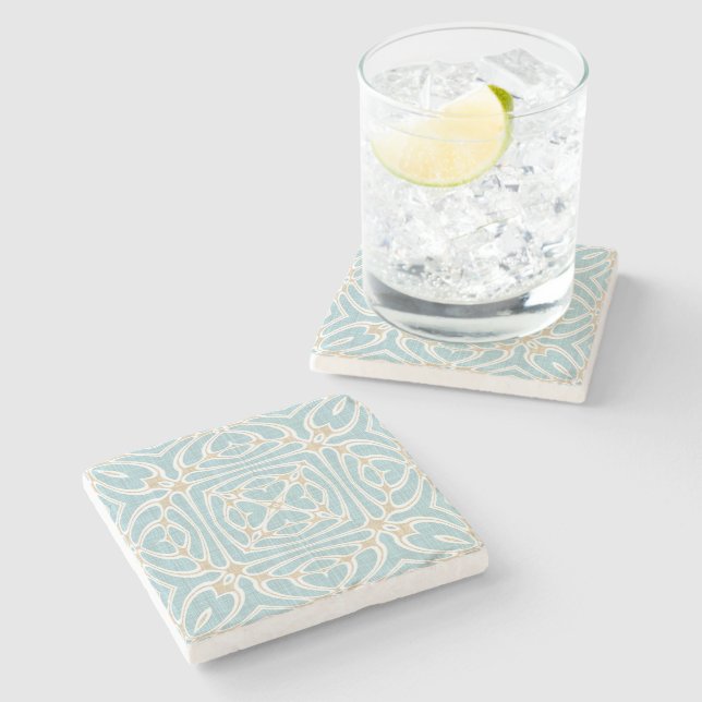Seafoam Green Taupe Brown Hip Bohemian Bali Art Stone Coaster (Side)