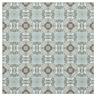 Seafoam Green Teal Blue Brown Bali Batik Pattern Fabric