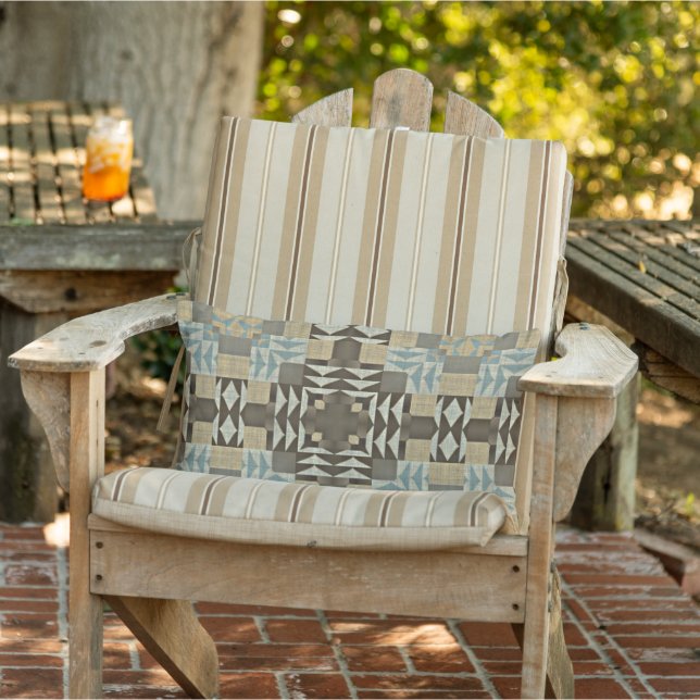 Seafoam Green Teal Taupe Beige Brown Tribal Art Lumbar Pillow (Chair)