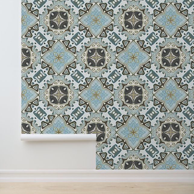Seafoam Green Teal Turquoise Bohemian Tribe Art Wallpaper (Application)