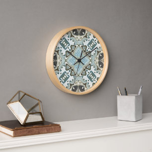 Seafoam Green Teal Turquoise Hip Bohemian Bali Art Clock