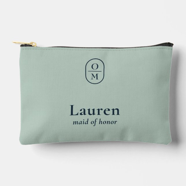 Seafoam Green | Wedding Monogram Bridesmaid Gift  Accessory Pouch (Front)