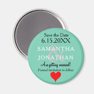 Seafoam Green Wedding Save the Date Heart Magnet