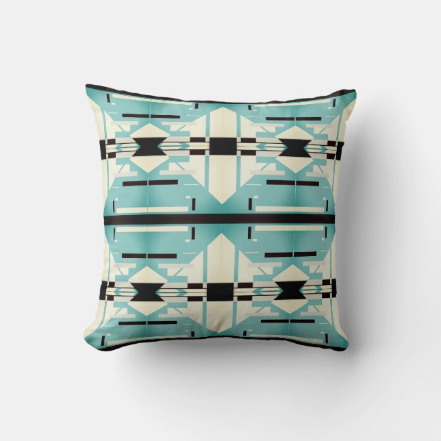 Seafoam Green White Black Large Tile Design Throw Pillow (Front)