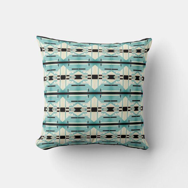 Seafoam Green White Black Small Tile Design Throw Pillow (Front)