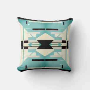Seafoam Green White Black Symmetric Southwest Look Throw Pillow