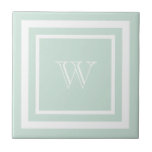 Seafoam Green White Framed Monogram Tile<br><div class="desc">Elegant and simple white monogram in a square double frame on a seafoam green background. Personalize with your own initial.</div>