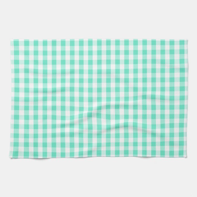 Seafoam Green & White Gingham Pattern Kitchen Towel (Horizontal)