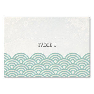 Seafoam Green+White Stylisé Waves Place Nom Carte
