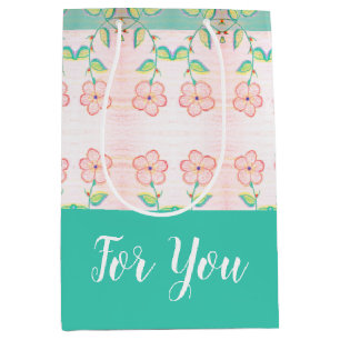 Seafoam Green With Floral Medium Gift Bag