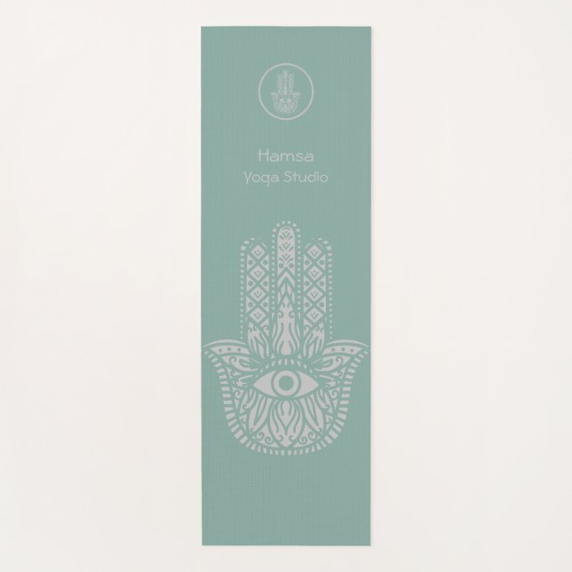 Seafoam Green Yoga Studio Hamsa Customizable Yoga Mat (Front)