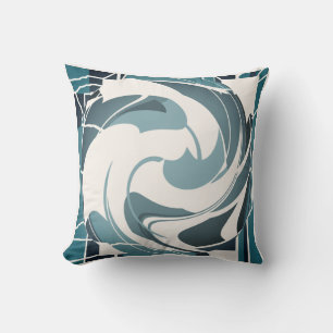 Seafoam Grey Off-white Abstract Flower Mosaic Throw Pillow