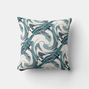 Seafoam Grey Off-white Diagonal Floral Art Print Throw Pillow