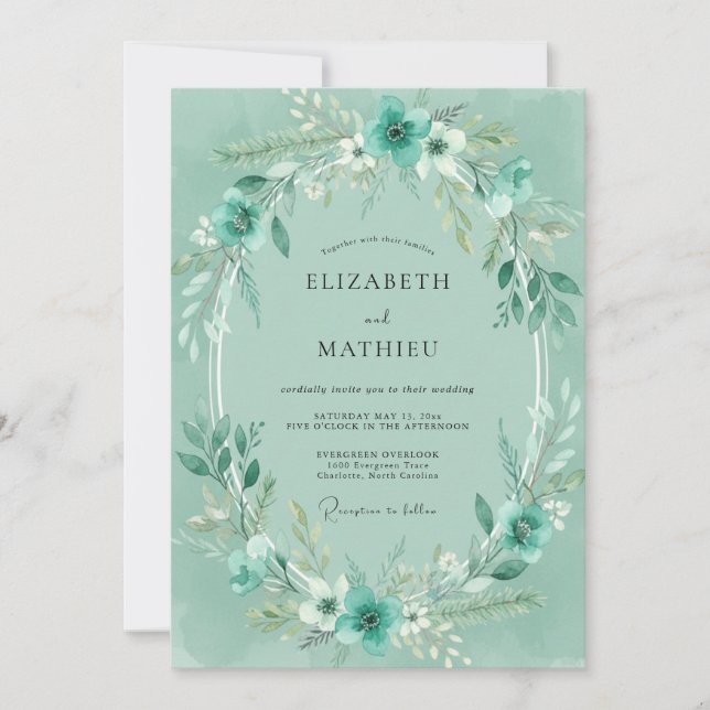 Seafoam Mint Foliage Eucalyptus Wedding Invitation (Front)