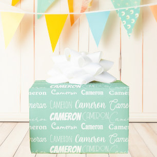 Seafoam Mint Green Birthday Personalized Name Wrapping Paper