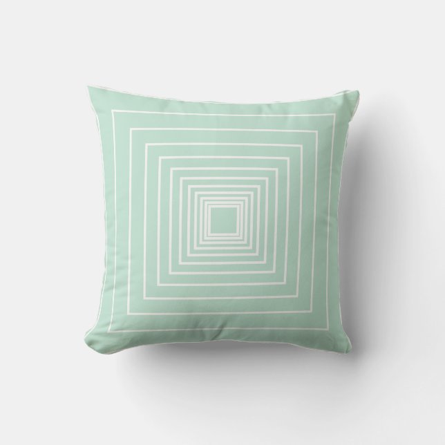 Seafoam mint green white squares minimalist throw pillow (Front)