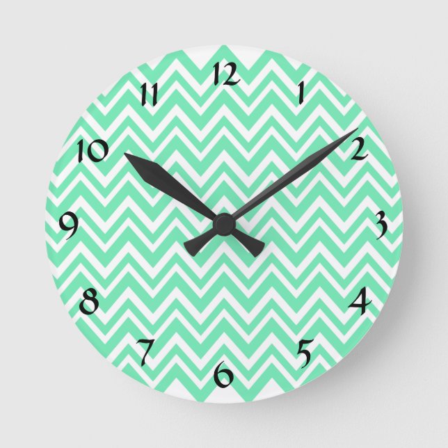 Seafoam Mint Green Zigzgag Pattern Round Clock (Front)