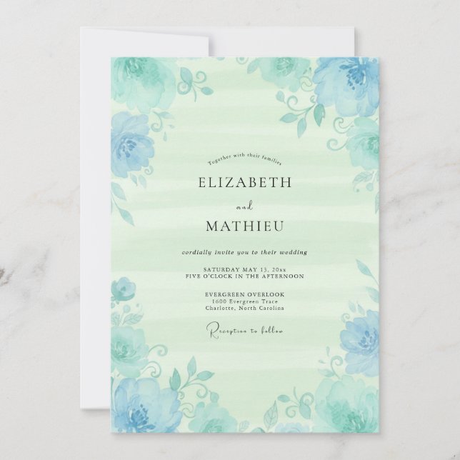 Seafoam Mint Vine Wedding Invitation (Front)