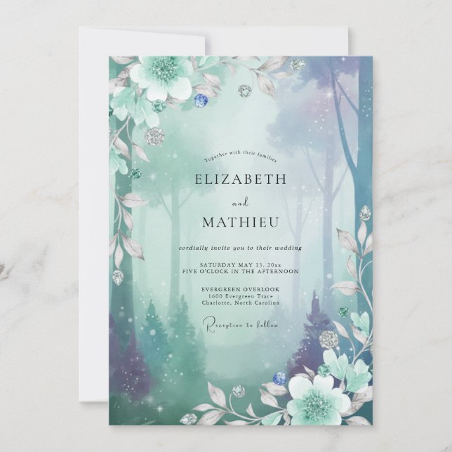 Seafoam Misty Forest Eucalyptus Wedding Invitation (Front)