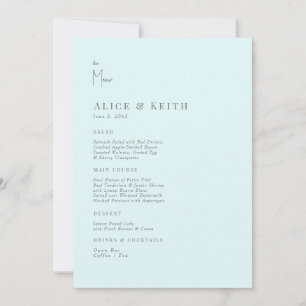 Seafoam Modern Wedding Menu Invitation
