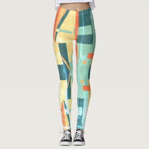 Seafoam Orange Gold Green MCM Look Motif Leggings